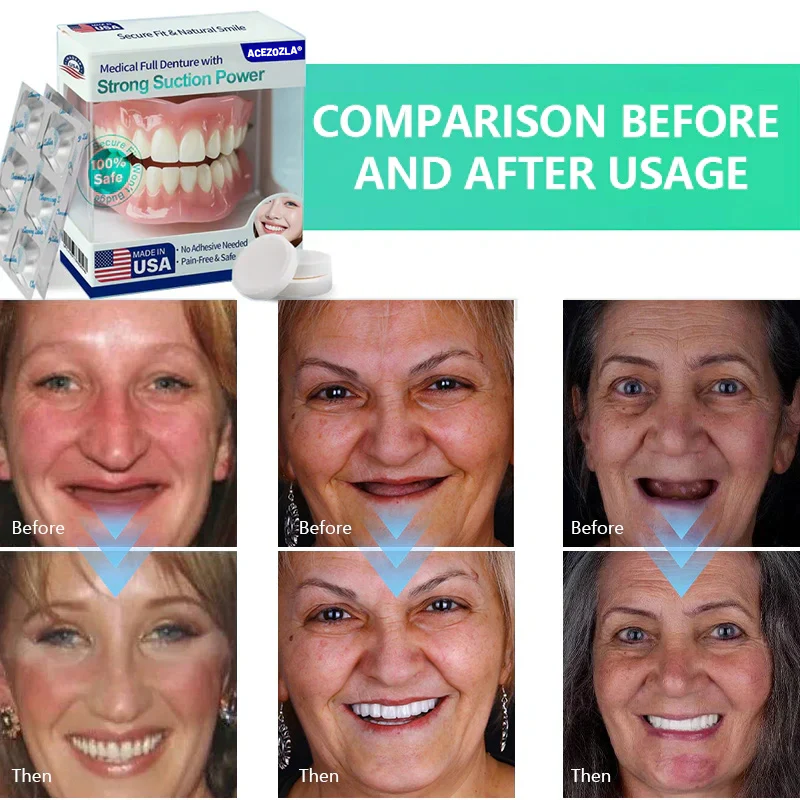 ✨Ends Today: 60% OFF!  ⏰Acezozla® Medical Full Denture with Strong Suction ✅  (Made and Shipped from the USA🍀)